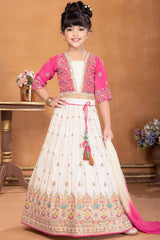 Off White And Pink Lehenga Choli With Embroidered And Sequin For Girls