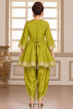 Girls Green Mirror Work Dhoti Kurti Set