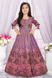 Purple Floral Embroidered Ethnic gown For Girls