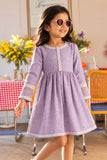 Lavender Textured Cotton Dress with Embroidered Border For Girls