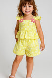 Daisy Bloom Yellow Peplum Top & Shorts Co-ord Set for Girls