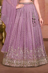 Girls Dusty Purple Mirror Work Floral Embroidered Lehenga Choli Set