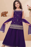 Violet Embroidered Kurti And Palazzo Set for Girls