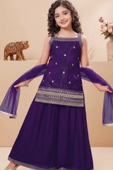 Violet Embroidered Kurti And Palazzo Set for Girls