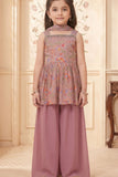 Mauve Pink Floral Printed Peplum Palazzo Set For Girls