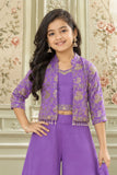 Purple Palazzo Set with Embroidered Jacket For Girls