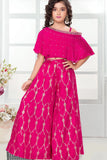 Rani Pink Off Shoulder Embroidered Palazzo Set For Girls