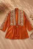 Rust Orange And Gold Floral Embroidered Jacket With Embellished Sharara Set