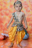 Mustard Yellow Krishna Janmashtami Dhoti Set with Patola-Inspired Angavastram for Boys
