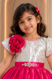 Rani Pink Party Frock with Silver Sequin Bodice For Girls