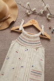 Girls Off-White Embroidered Dress with Smocked Yoke and Pocket