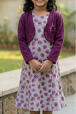 Purple Floral Frock with Plum Shrug for Girls