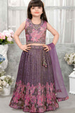Lavender And Pink Floral Embroidered Lehenga Choli Set With Sequin Detailing For Girls