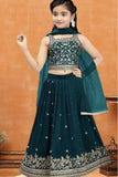 Bottle Green Embroidered Lehenga Choli with Dupatta For Girls