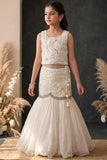Cream Embroidered  Lehenga Choli For Girls