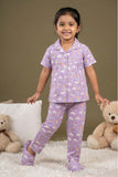 Lavender Unicorn And Cloud Print Night Suit Set For Girls