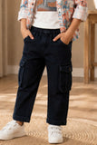 Boys White Graphic T-Shirt with Printed Shirt and Navy Cargo Jeans Set