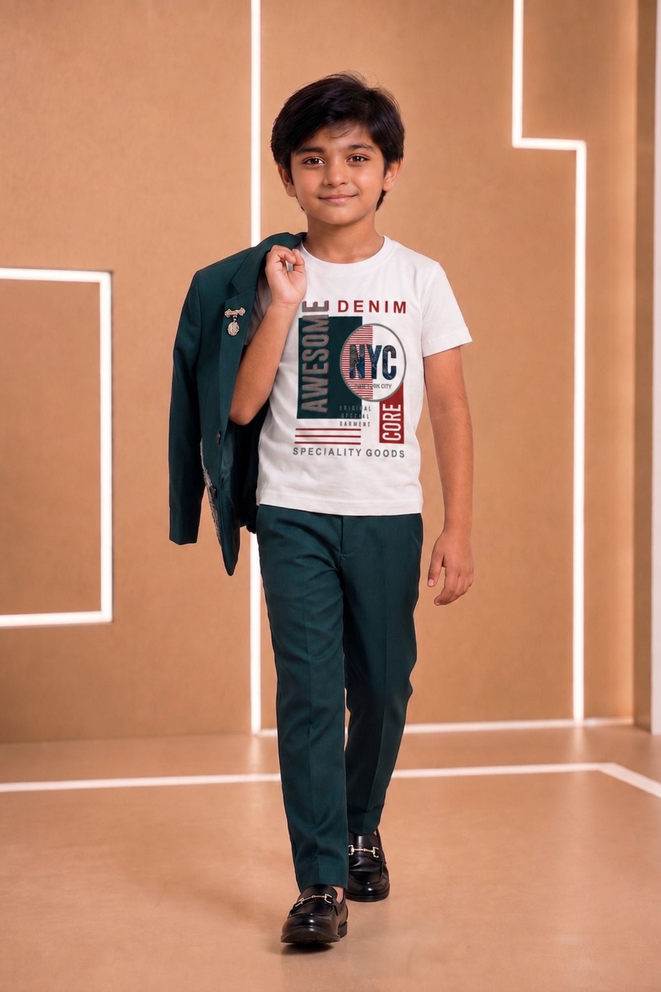 Green Embroidered Party Wear Blazer with Tshirt
