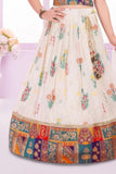 Cream And Multicolor Floral Print And Traditional Patchwork Lehenga Choli For Girls