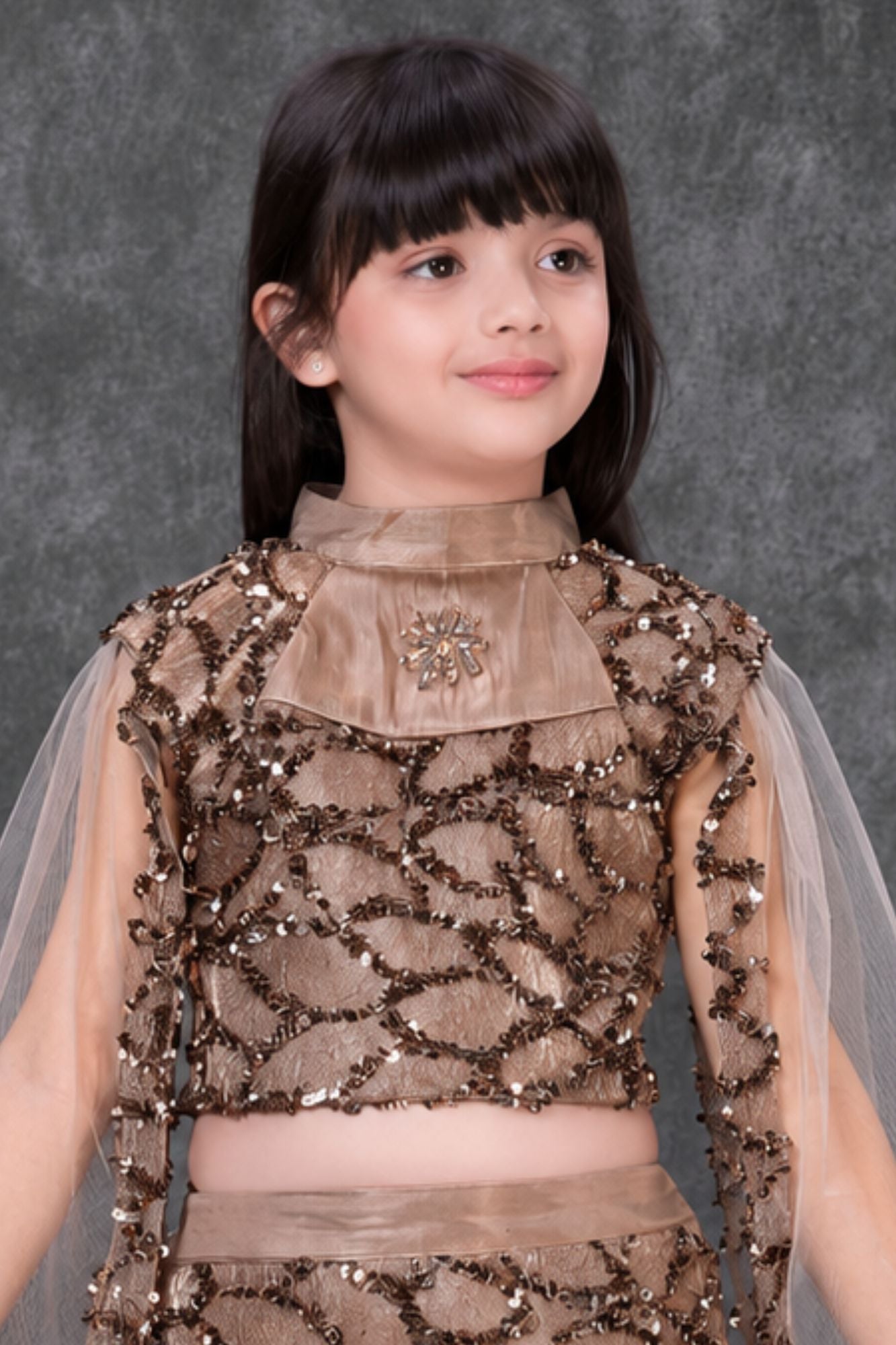 Gold Embellished Lehenga Choli for Girls