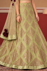 Pista Green Mermaid Cut Lehenga Choli Set With Rich Sequence Work