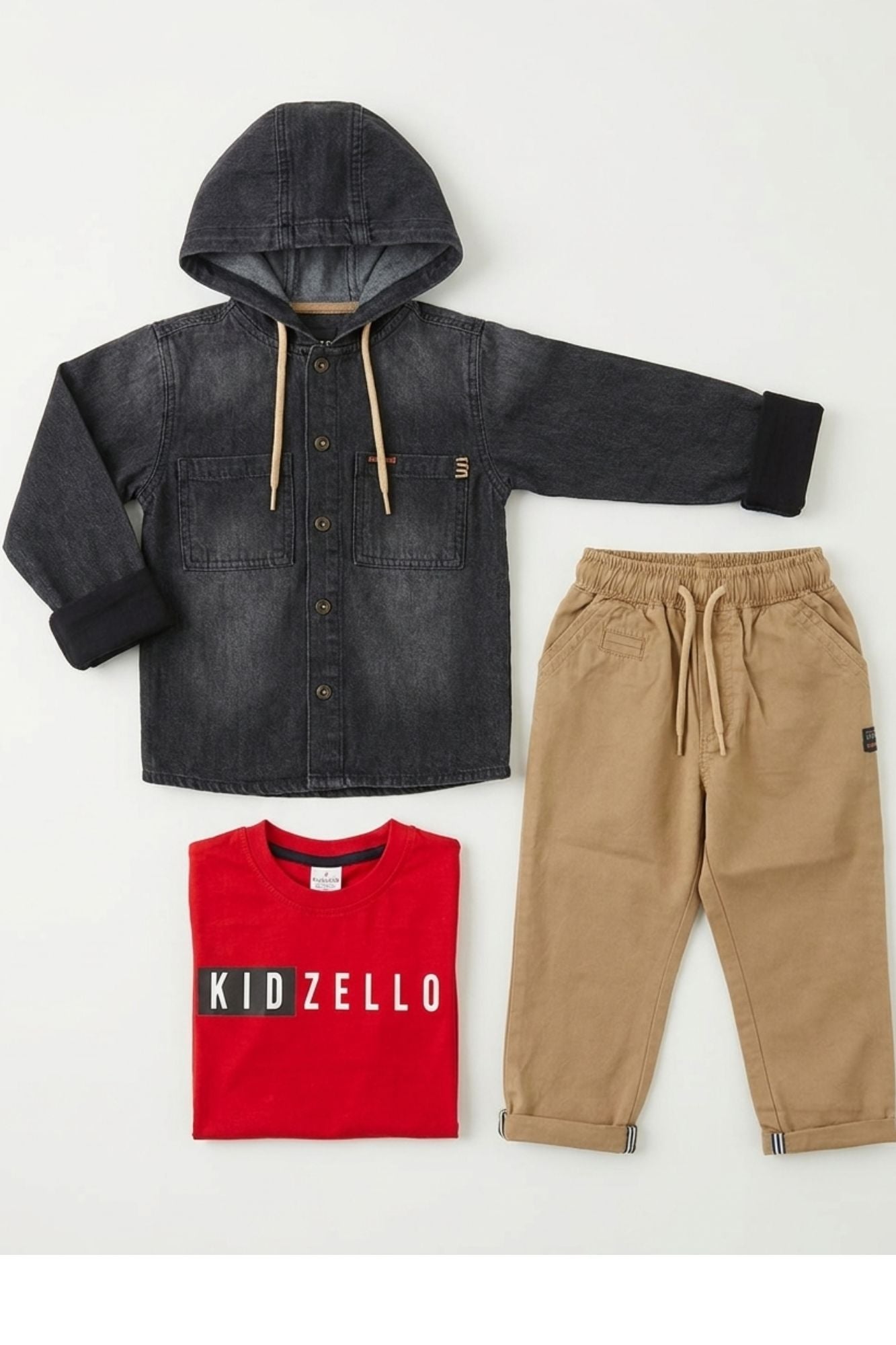 Black Hooded Jacket & Denim Set