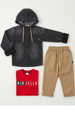 Black Hooded Jacket & Denim Set