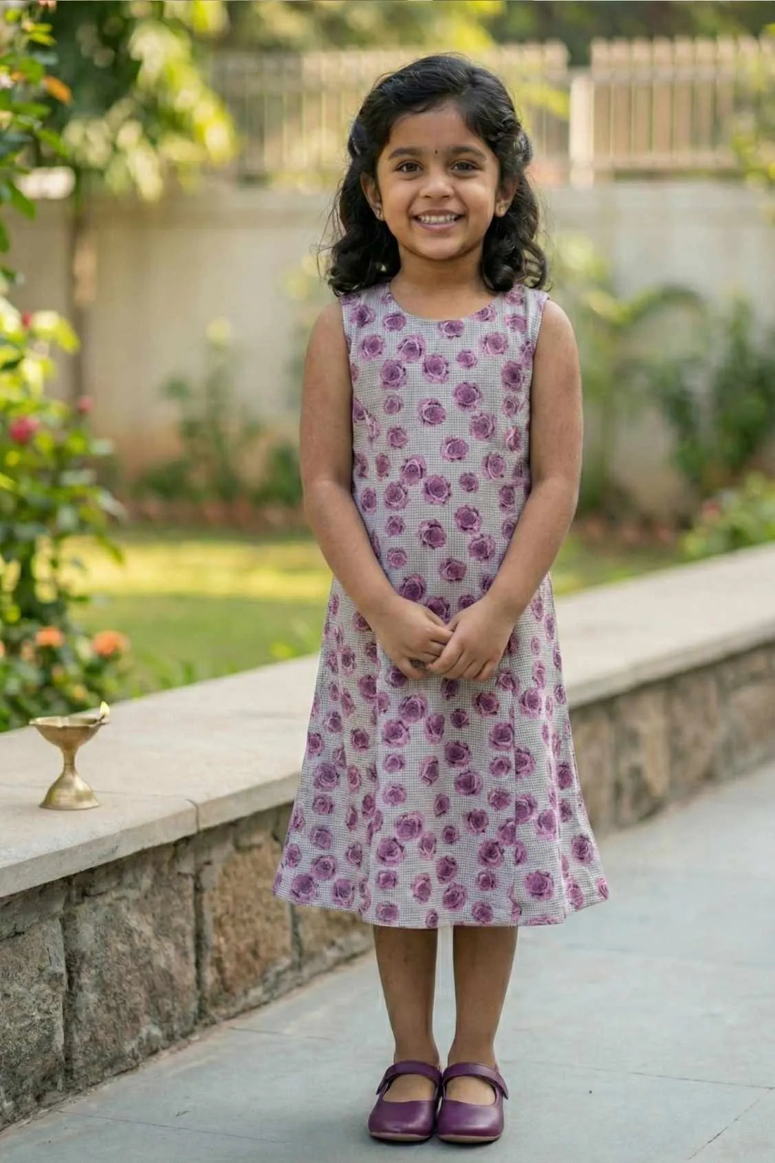 Purple Floral Frock with Plum Shrug for Girls