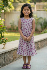 Purple Floral Frock with Plum Shrug for Girls