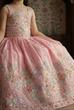 Girls Pink Floral Embroidered Lehenga Set With Dupatta