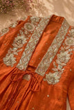 Rust Orange And Gold Floral Embroidered Jacket With Embellished Sharara Set