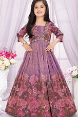 Purple Floral Embroidered Ethnic gown For Girls