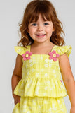 Daisy Bloom Yellow Peplum Top & Shorts Co-ord Set for Girls