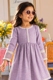 Lavender Textured Cotton Dress with Embroidered Border For Girls