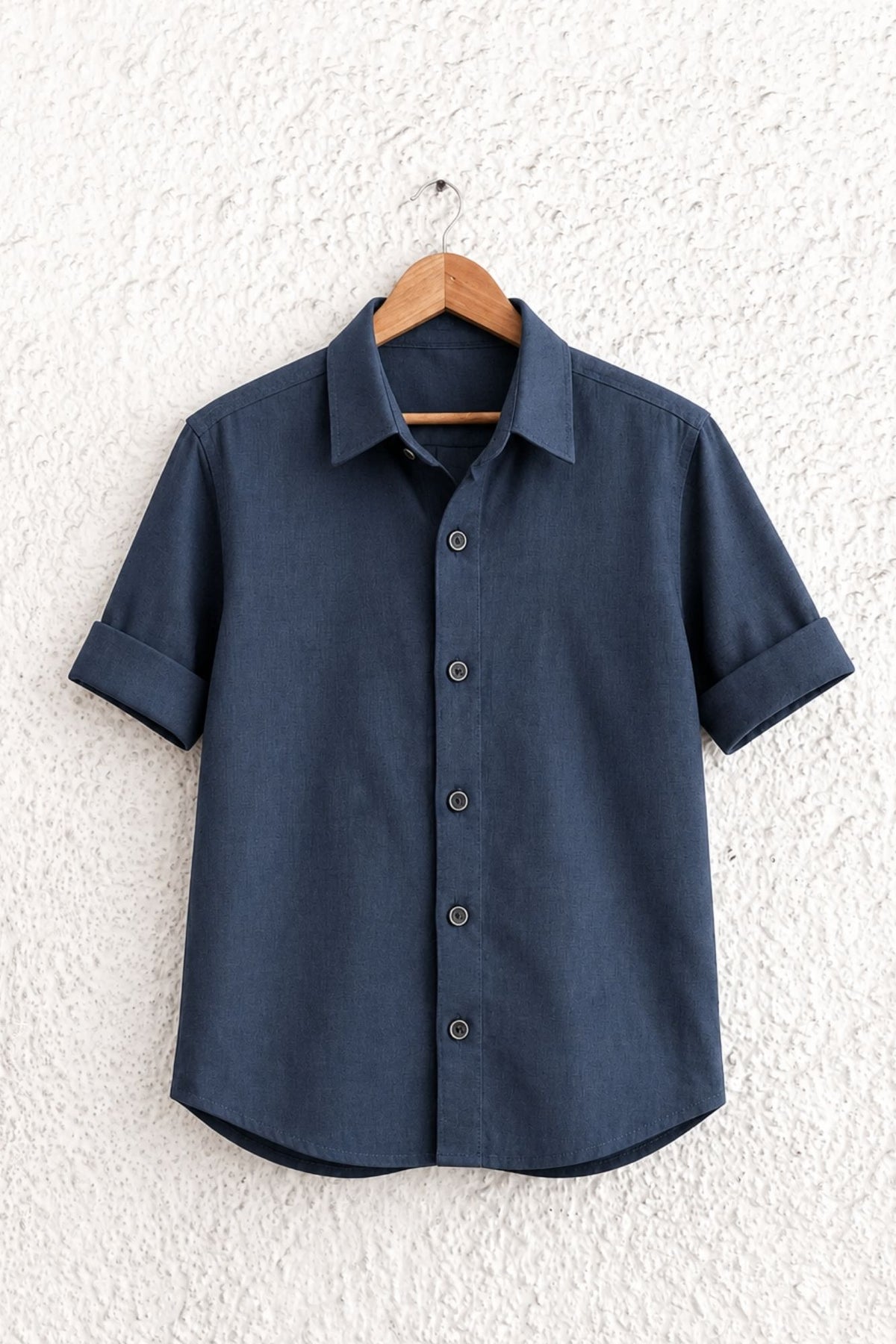 Boys Navy Blue Solid Casual Shirt with Classic Collar