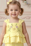 Girls Yellow Embroidered Peplum Top with Palazzo Pants Co Ord Set