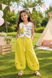 Girls White and Green Floral Co-Ord Set with Embellished Vest