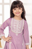 Onion Pink Embroidered And Sequin Straight Kurta And Pant Set For Girls