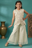 Girls Ivory Embellished Jacket-Style Top With Palazzo Set