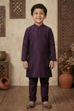 Wine Zari Work Kurta Pajama Set With Jacket For Boys