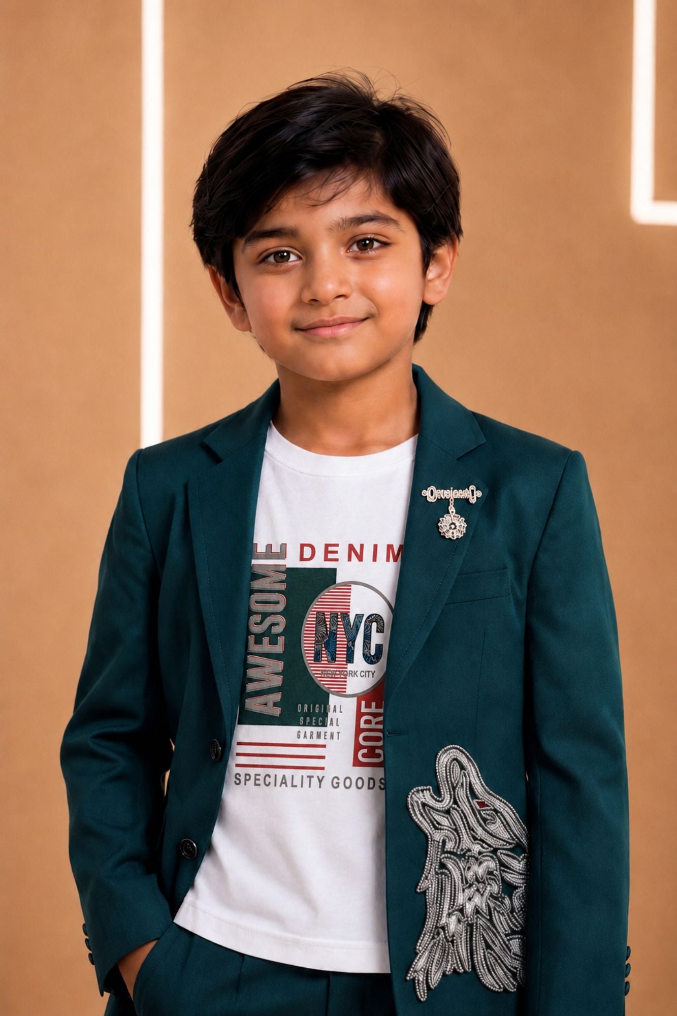 Green Embroidered Party Wear Blazer with Tshirt
