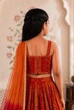 Girls Red and Orange Bandhani Print Lehenga Choli Set with Ombre Dupatta
