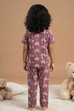 Purple Rainbow Print Night Suit Set For Girls