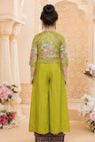 Girls Green Embroidered Palazzo Set With Jacket And Dupatta