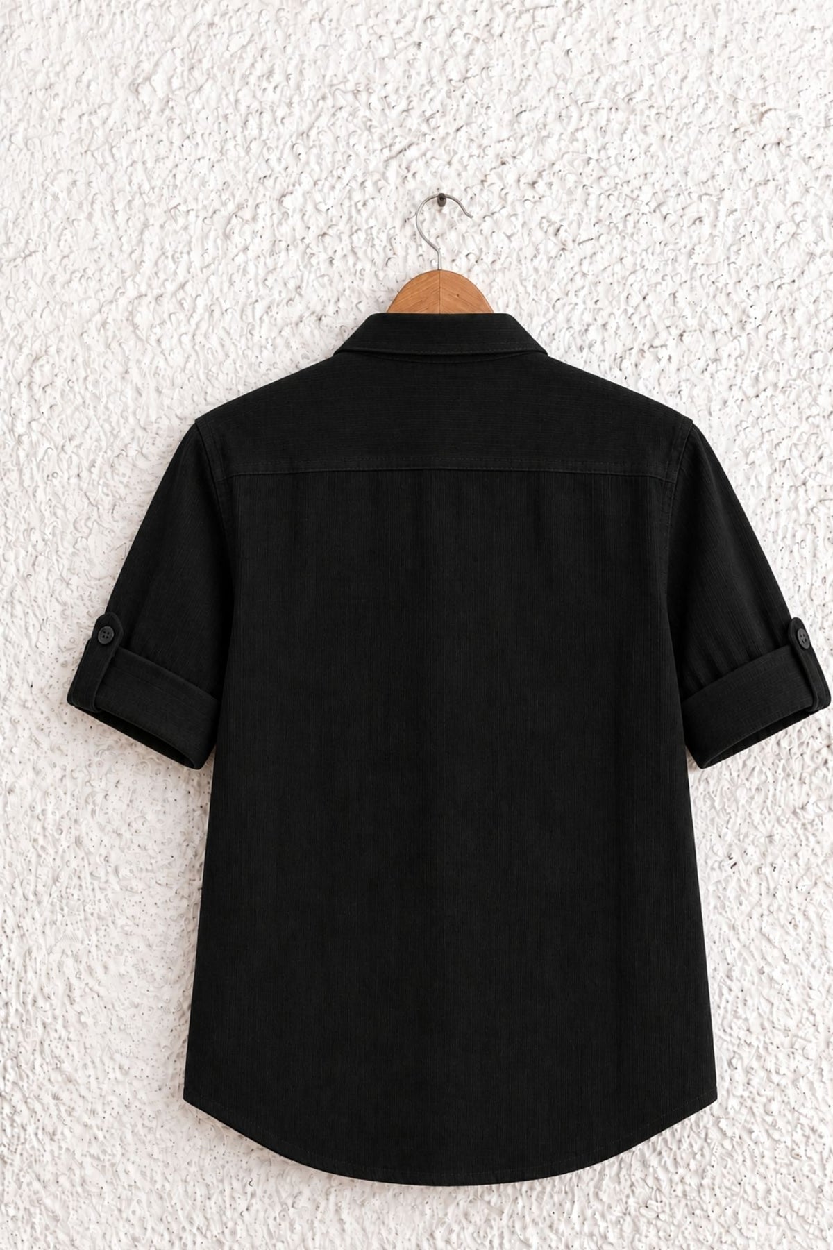 Boys Black Solid Double Pocket Shirt