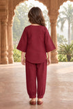 Maroon Floral Printed With Mirror Work Placket Co-ord Set For Girls