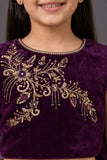 Girls Wine Embroidered Pre-Stitched Drape Saree Set