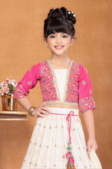 Off White And Pink Lehenga Choli With Embroidered And Sequin For Girls