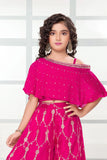 Rani Pink Off Shoulder Embroidered Palazzo Set For Girls