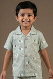 Green Animal Print Cotton Night Suit Set For Boys